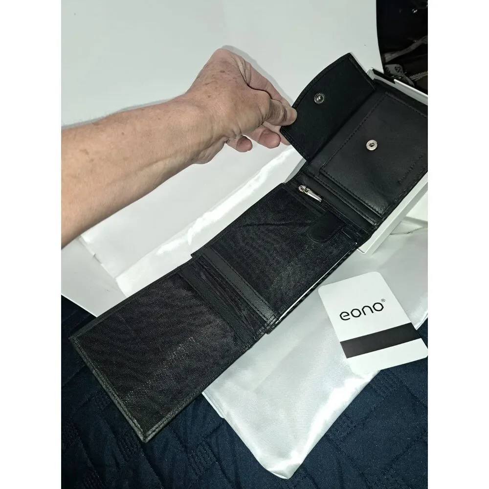 NIB- Eono Genuine Leather XL weave look Leather Black Wallet for Men